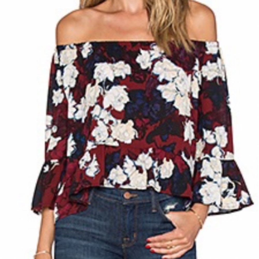 Eight Sixty off-the-shoulder romantic floral top.